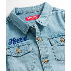 Babyhug Cotton Woven Half Sleeves Washed Denim Shirt With Hawaii Embroidery - Blue