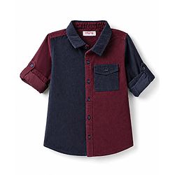 Babyhug Cotton Corduroy Shirt with Roll Up Sleeves and Collar Multi 9-12 Months