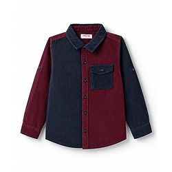 Babyhug Cotton Corduroy Shirt with Roll Up Sleeves and Collar Multi 9-12 Months