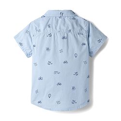 Babyhug Cotton Woven Half Sleeves Vehicle Printed Shirt - Blue