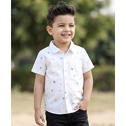 Babyhug Cotton Woven Half Sleeves Aeroplane Printed Shirt - White