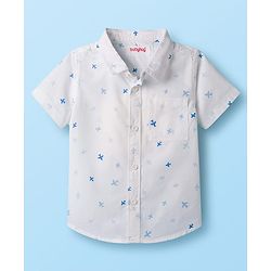 Babyhug Cotton Woven Half Sleeves Aeroplane Printed Shirt - White