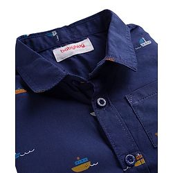 Babyhug Cotton Woven Half Sleeves Ship Printed Shirt - Navy Blue