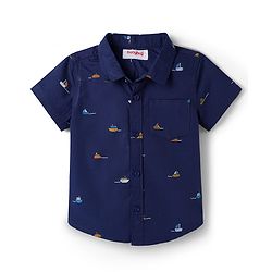 Babyhug Cotton Woven Half Sleeves Ship Printed Shirt - Navy Blue