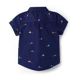 Babyhug Cotton Woven Half Sleeves Ship Printed Shirt - Navy Blue
