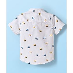 Babyhug Cotton Woven Half Sleeves Construction Vehicle Printed Shirt - White