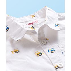 Babyhug Cotton Woven Half Sleeves Construction Vehicle Printed Shirt - White