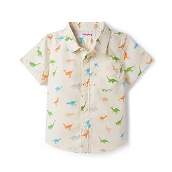 Babyhug Cotton Woven Half Sleeves Dino Printed Shirt - White