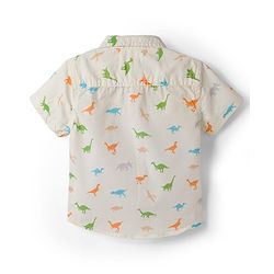 Babyhug Cotton Woven Half Sleeves Dino Printed Shirt - White