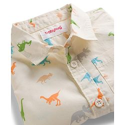 Babyhug Cotton Woven Half Sleeves Dino Printed Shirt - White