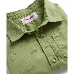 Babyhug Cotton Woven Half Sleeves Animals Printed Shirt - Green