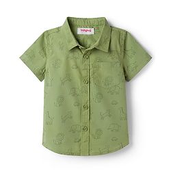 Babyhug Cotton Woven Half Sleeves Animals Printed Shirt - Green