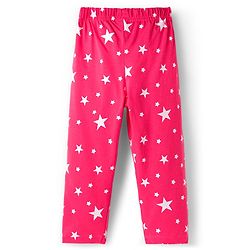 Babyhug Cotton Knit Full Sleeves Co-ord Night Suit With Star Print - Dark Pink