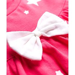 Babyhug Cotton Knit Full Sleeves Co-ord Night Suit With Star Print - Dark Pink