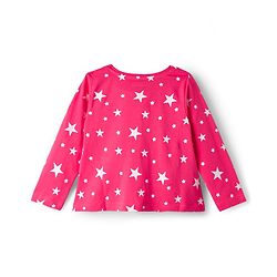 Babyhug Cotton Knit Full Sleeves Co-ord Night Suit With Star Print - Dark Pink
