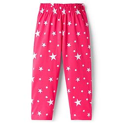 Babyhug Cotton Knit Full Sleeves Co-ord Night Suit With Star Print - Dark Pink