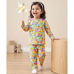Babyhug Cotton Knit Full Sleeves Co-ord Night Suit With Floral Print - Multicolor