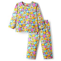 Babyhug Cotton Knit Full Sleeves Co-ord Night Suit With Floral Print - Multicolor