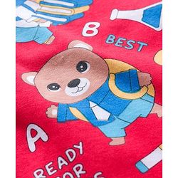 Babyhug Cotton Knit Full Sleeves Co-ord Night Suit With Animal Print - Red