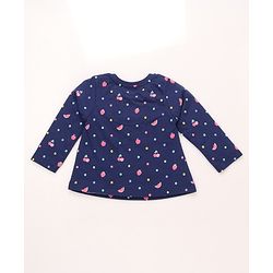 Babyhug Cotton Knit Full Sleeves Co-ord Night Suit With Polka Dot Print & Bow Applique - Navy Blue