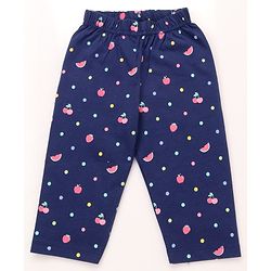 Babyhug Cotton Knit Full Sleeves Co-ord Night Suit With Polka Dot Print & Bow Applique - Navy Blue