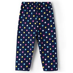 Babyhug Cotton Knit Full Sleeves Co-ord Night Suit With Polka Dot Print & Bow Applique - Navy Blue