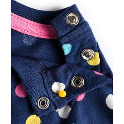Babyhug Cotton Knit Full Sleeves Co-ord Night Suit With Polka Dot Print & Bow Applique - Navy Blue