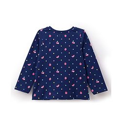 Babyhug 100% Cotton Knit Full Sleeves Co-ord Night Suit With Polka Dot Print & Bow Applique - Navy Blue