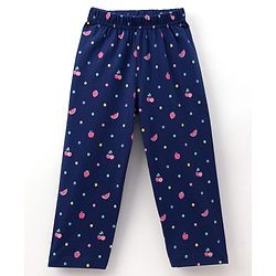 Babyhug 100% Cotton Knit Full Sleeves Co-ord Night Suit With Polka Dot Print & Bow Applique - Navy Blue