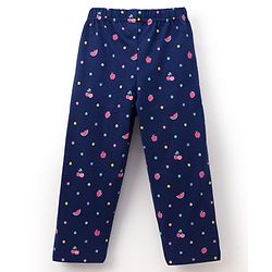 Babyhug 100% Cotton Knit Full Sleeves Co-ord Night Suit With Polka Dot Print & Bow Applique - Navy Blue