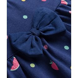 Babyhug 100% Cotton Knit Full Sleeves Co-ord Night Suit With Polka Dot Print & Bow Applique - Navy Blue