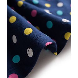 Babyhug 100% Cotton Knit Full Sleeves Co-ord Night Suit With Polka Dot Print & Bow Applique - Navy Blue