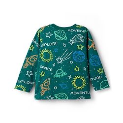 Babyhug Cotton Knit Full Sleeves Co-ords Night Suit With Space Theme Print - Dark Green