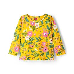 Babyhug Cotton Knit Full Sleeves Co-ord Night Suit With Floral Print - Yellow