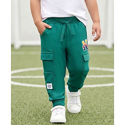 Babyhug Cotton Knit Full Length Lounge Pant With Alphabet Patch - Mint Green