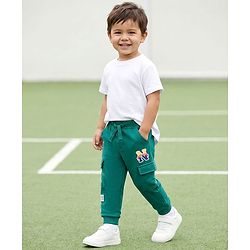 Babyhug Cotton Knit Full Length Lounge Pant With Alphabet Patch - Mint Green