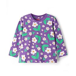 Babyhug Cotton Knit Full Sleeves Co-ord Night Suit With Floral Print - Purple