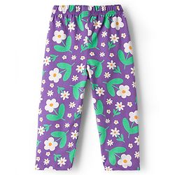 Babyhug Cotton Knit Full Sleeves Co-ord Night Suit With Floral Print - Purple