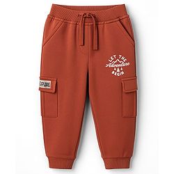 Babyhug Cotton Knit Full Length Lounge Pant With Text Print - Red