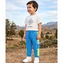 Babyhug Looper Knit Full Length Lounge Pant With Text Badge - Blue