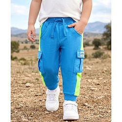 Babyhug Looper Knit Full Length Lounge Pant With Text Badge - Blue