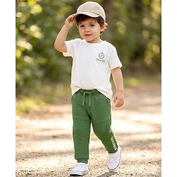 Babyhug Looper Knit Full Length Lounge Pant With Text Print - Olive Green
