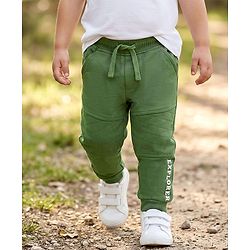 Babyhug Looper Knit Full Length Lounge Pant With Text Print - Olive Green