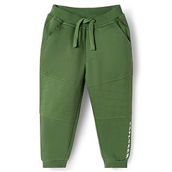 Babyhug Looper Knit Full Length Lounge Pant With Text Print - Olive Green