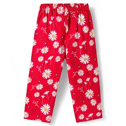 Babyhug Cotton Knit Full Sleeves Co-Ord Night Suit with Floral Print - Red