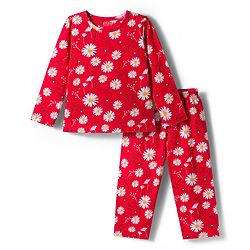 Babyhug Cotton Knit Full Sleeves Co-Ord Night Suit with Floral Print - Red