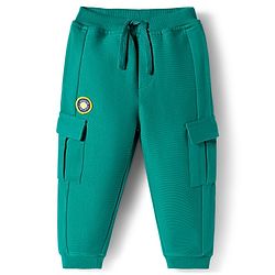 Babyhug Cotton Knit Full Length Lounge Pant With Text Badge - Mint Green