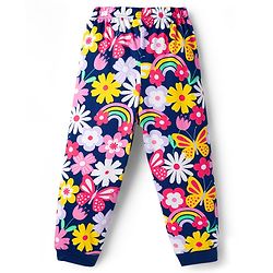 Babyhug Cotton Knit Full Sleeves Co-ord Night Suit With Floral Print - Navy Blue