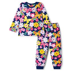 Babyhug Cotton Knit Full Sleeves Co-ord Night Suit With Floral Print - Navy Blue