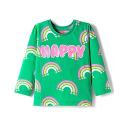 Babyhug Cotton Knit Full Sleeves Co-ord Night Suit With Rainbow Print - Green